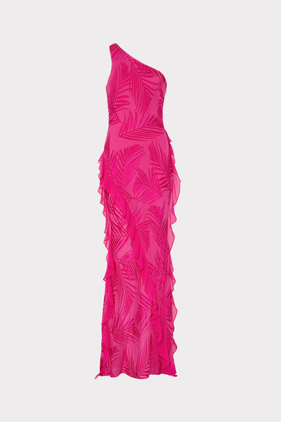 Ryanna Chiffon Devore Dress in Pink Palm