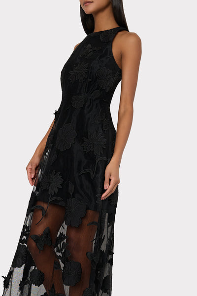 Milly black floral lace strappy cocktail dress