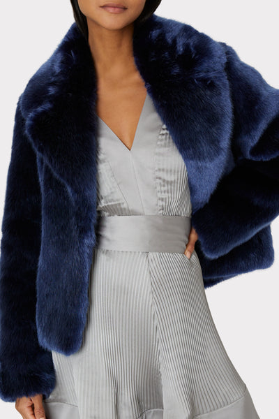 Satin Lapel Faux Fur Blazer - Ready to Wear