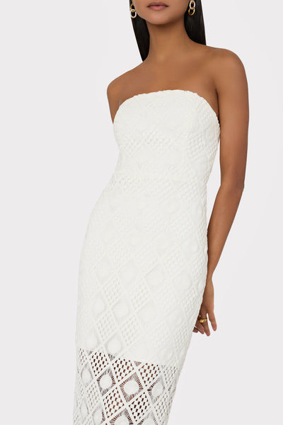 Crochet detail pleated dress white best sale