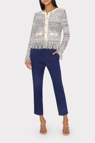 Textured Fringe Cardigan Jacket in Ecru Multi | MILLY