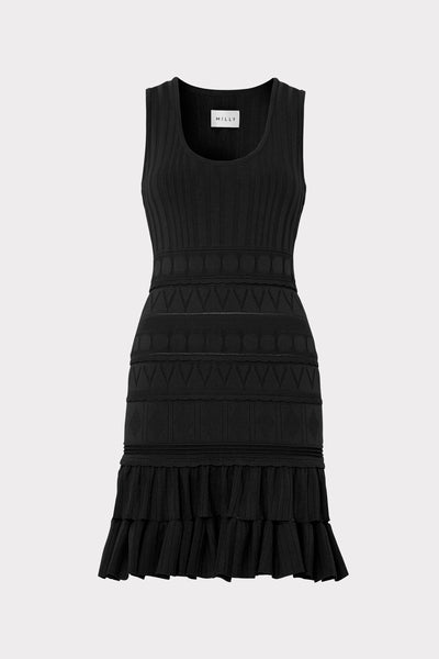 Pepper Knit Ruffle Mini Dress in Black - MILLY in Black | MILLY