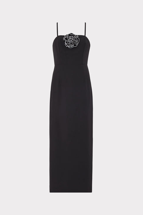 Allison 3D Rosette Cady Midi Dress Black Image 1 of 4