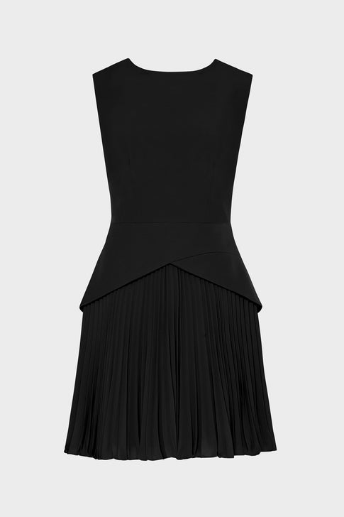 Haddy Pleated Mini Dress in Black MILLY