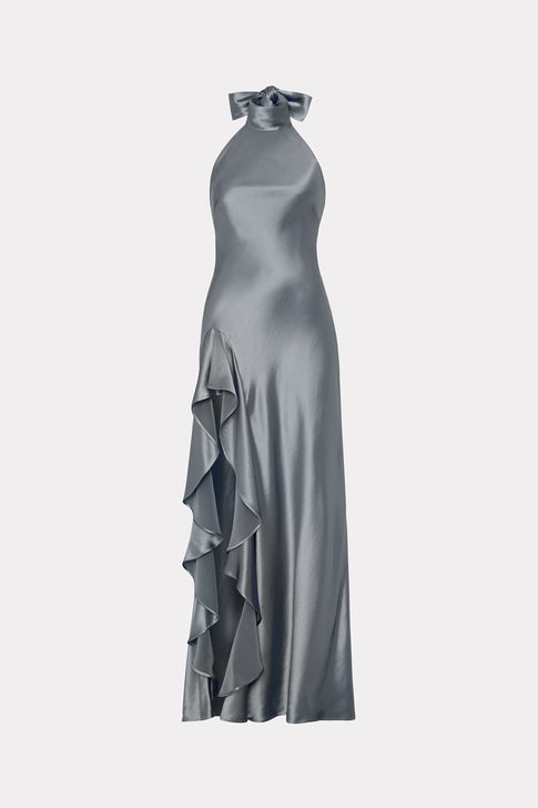 Roux Hammered Satin Gown Pewter Image 1 of 5