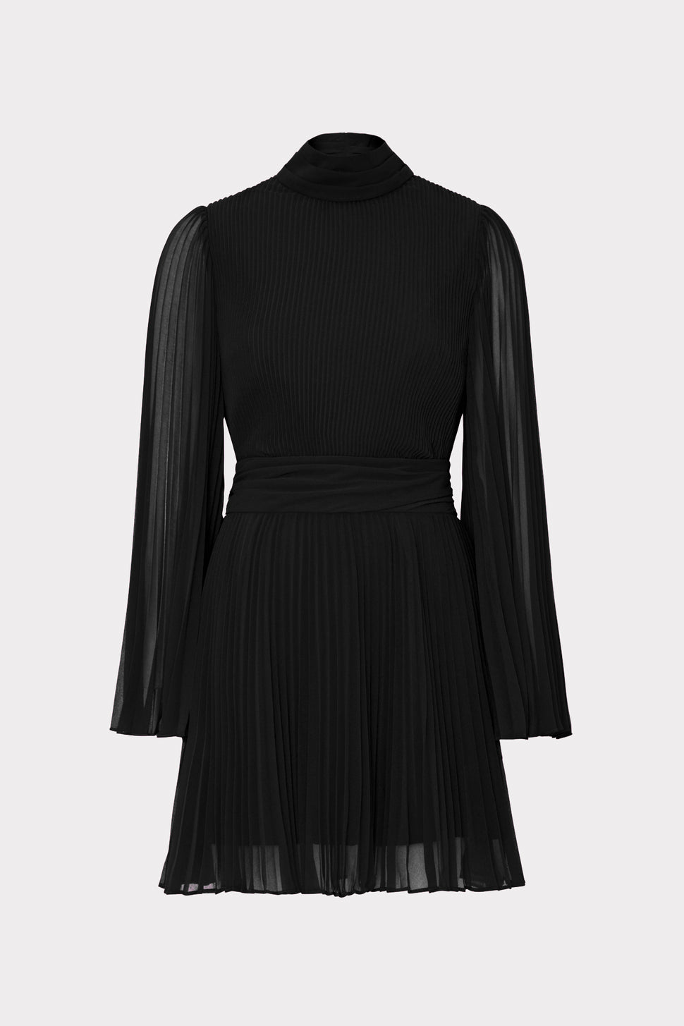 Rosemary Pleated Chiffon Dress in Black - MILLY in Black