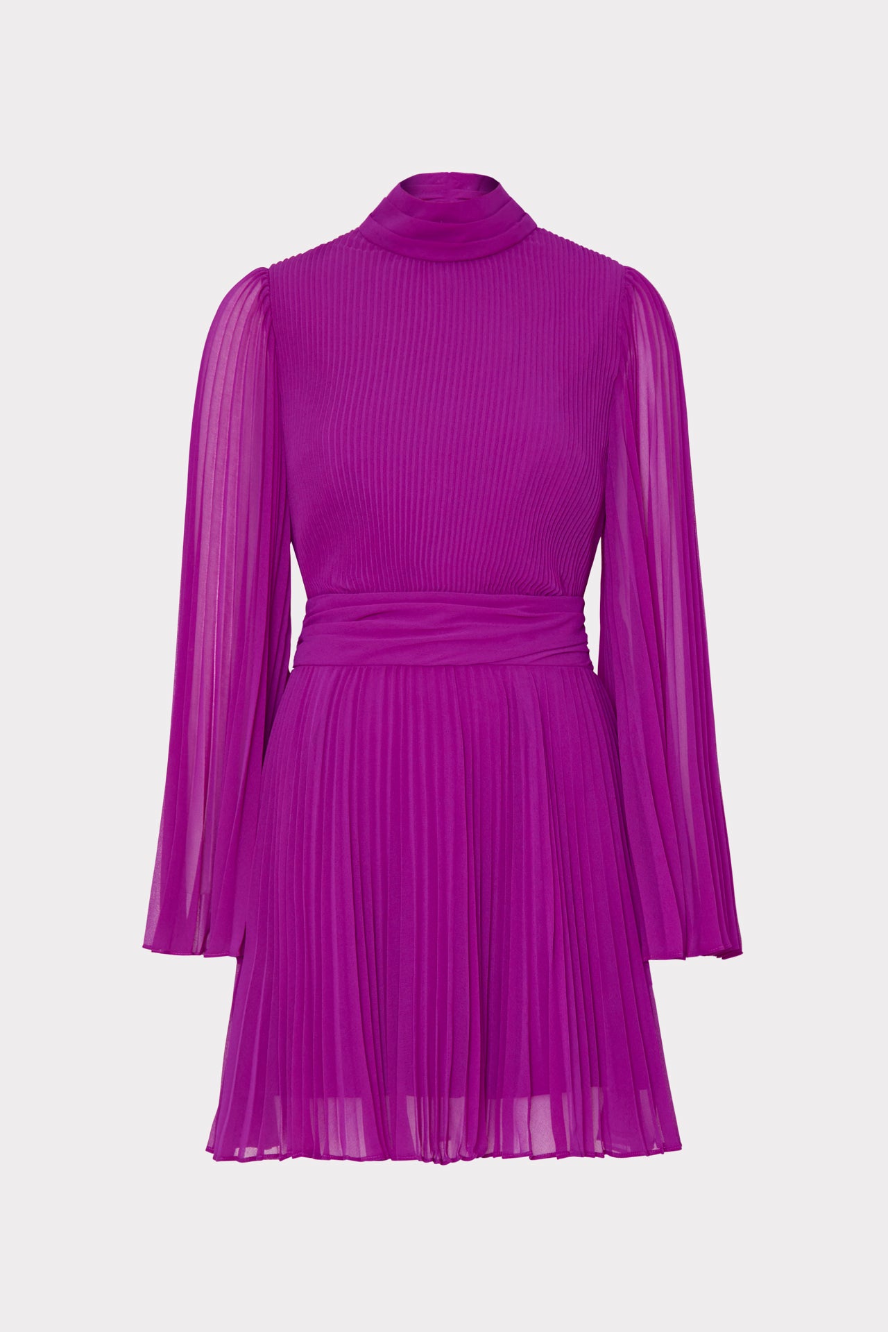 Rosemary Pleated Chiffon Dress in Fuchsia - MILLY in Fuchsia | MILLY