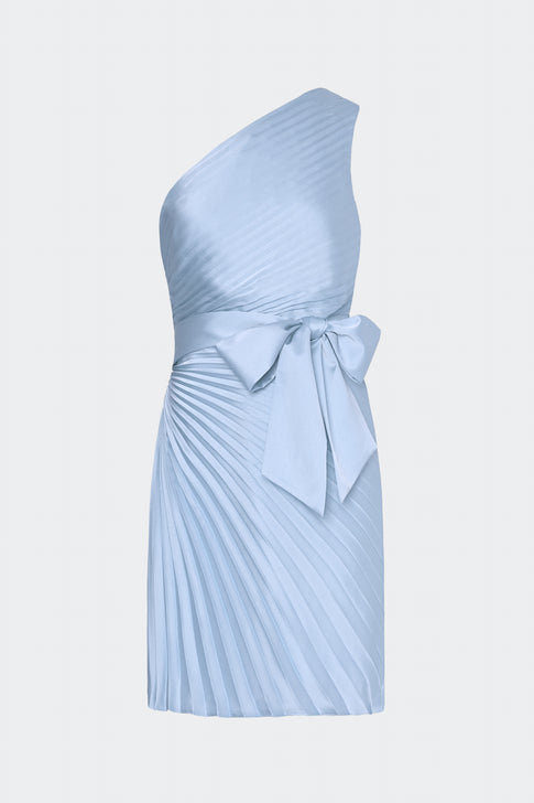 Estie Satin Pleated Mini Dress Ice Blue Image 1 of 4