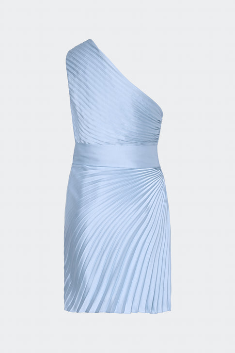 Estie Satin Pleated Mini Dress Ice Blue Image 4 of 4