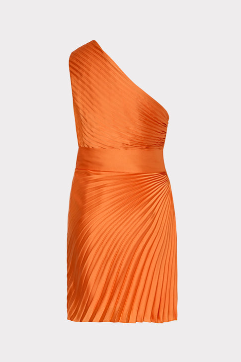 Estie Satin Pleated Dress Orange Image 4 of 4