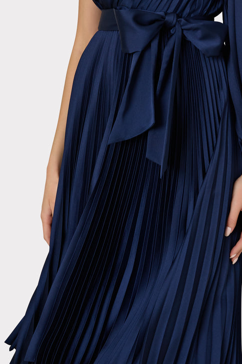 Essi Satin Pleated One Shoulder Dress Navy Image 3 of 4