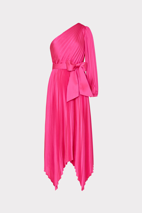 Essi Satin Pleated One Shoulder Dress Pink Image 1 of 4