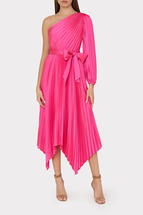 Essi Satin Pleated One Shoulder Dress Pink Image 2 of 4