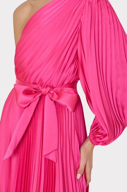 Essi Satin Pleated One Shoulder Dress Pink Image 3 of 4
