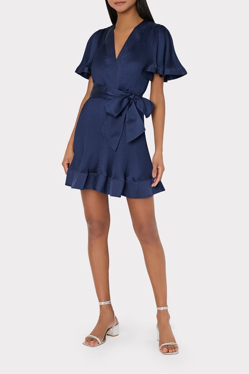 Ellie Satin Pleated Mini Dress Navy Image 2 of 4