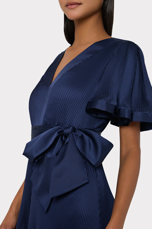 Ellie Satin Pleated Mini Dress Navy Image 3 of 4