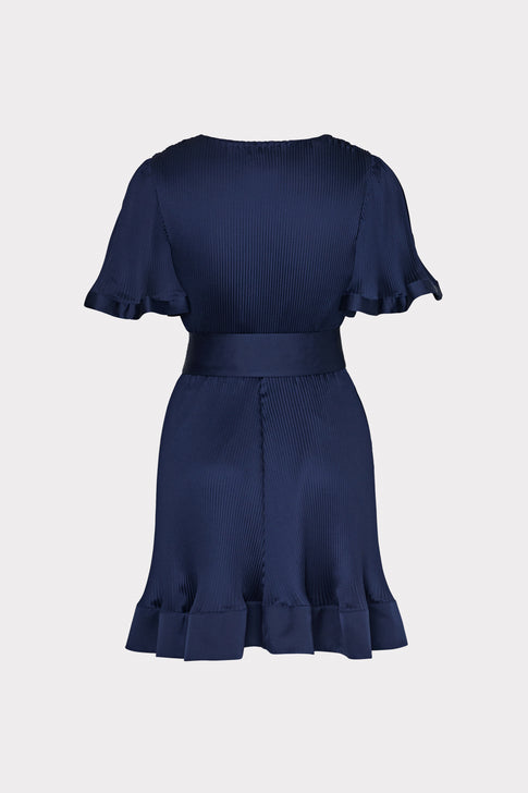 Ellie Satin Pleated Mini Dress Navy Image 4 of 4