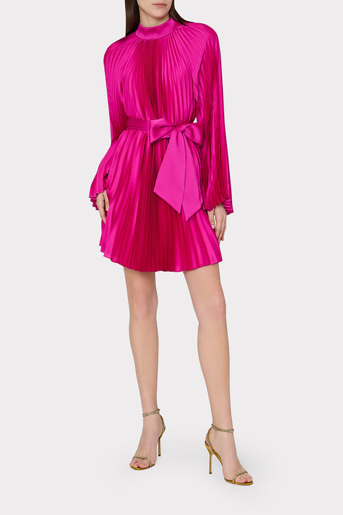 Nandi Mock Neck Pleated Dress Pink Image 2 of 5