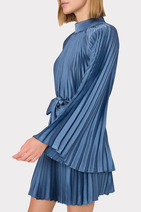 Nandi Mock Neck Pleated Dress Stone Image 3 of 4