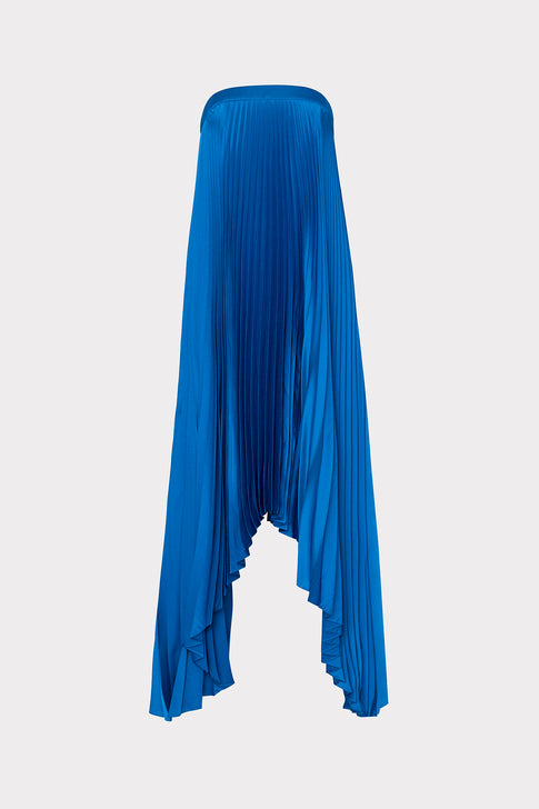 Jordyn Satin Pleated Strapless Dress Blue Image 1 of 5