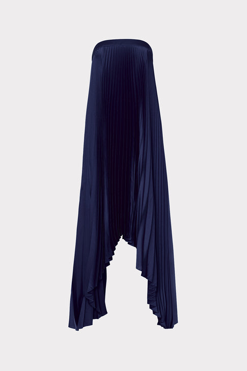 Jordyn Satin Pleated Strapless Dress Navy Image 1 of 4