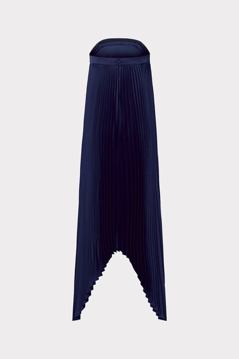 Jordyn Satin Pleated Strapless Dress Navy Image 4 of 4