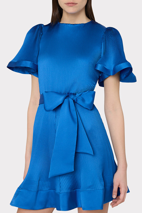 Lumi Satin Pleated Dress Blue Image 3 of 5