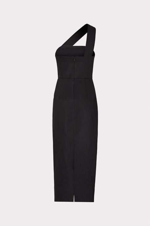 Draped One Shoulder Linen Dress Black Image 4 of 4