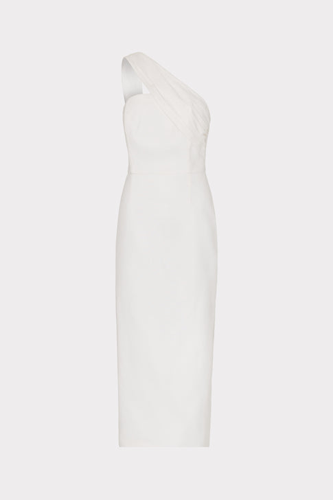 Draped One Shoulder Linen Dress White Image 1 of 5