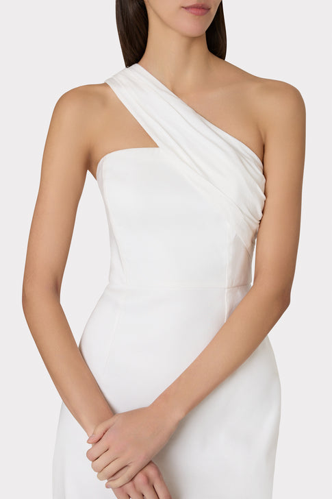 Draped One Shoulder Linen Dress White Image 4 of 5