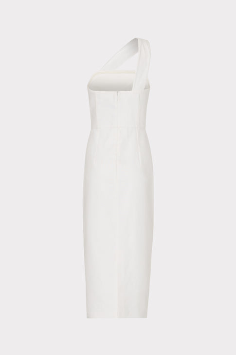 Draped One Shoulder Linen Dress White Image 5 of 5