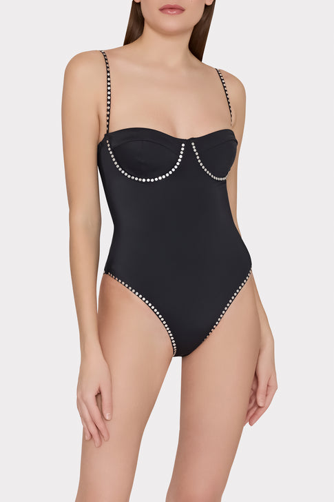 Heat Set Embellishment Underwire One Piece Black Image 2 of 4