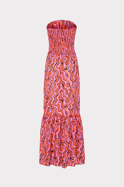 Viona Painted Chevron Cotton Voile Dress Coral Multi Image 5 of 5