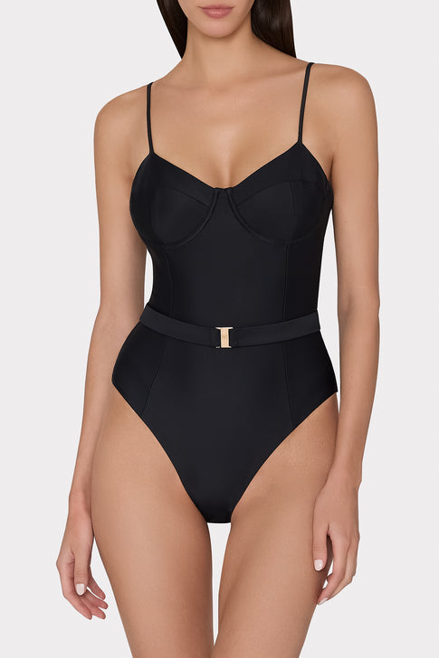 Solid Belted One Piece Black Image 2 of 4