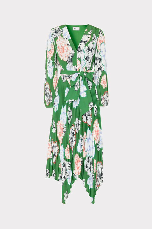 Liora Petals In Bloom Pleated Dress Green Multi Image 1 of 4