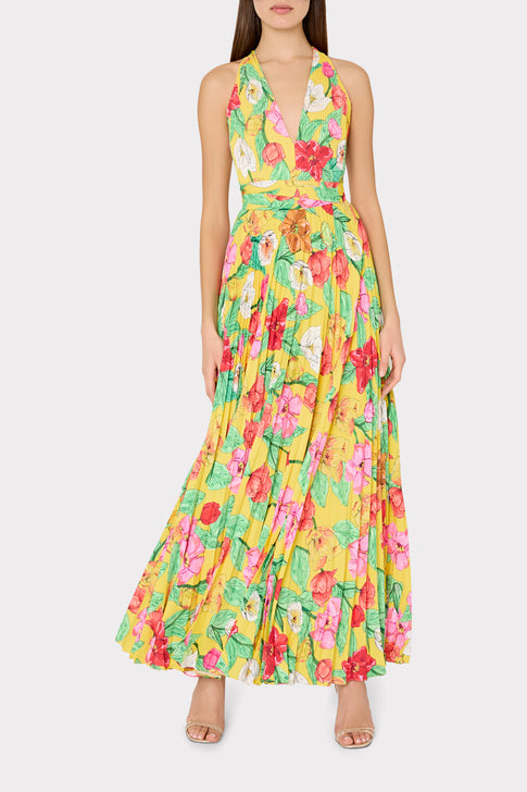 Oria Tulip Rosette Pleated Dress Yellow Multi Image 3 of 6