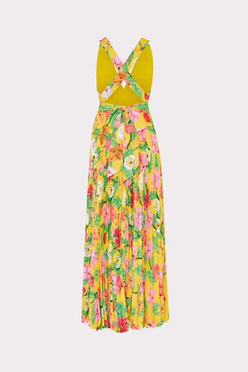 Oria Tulip Rosette Pleated Dress Yellow Multi Image 5 of 6