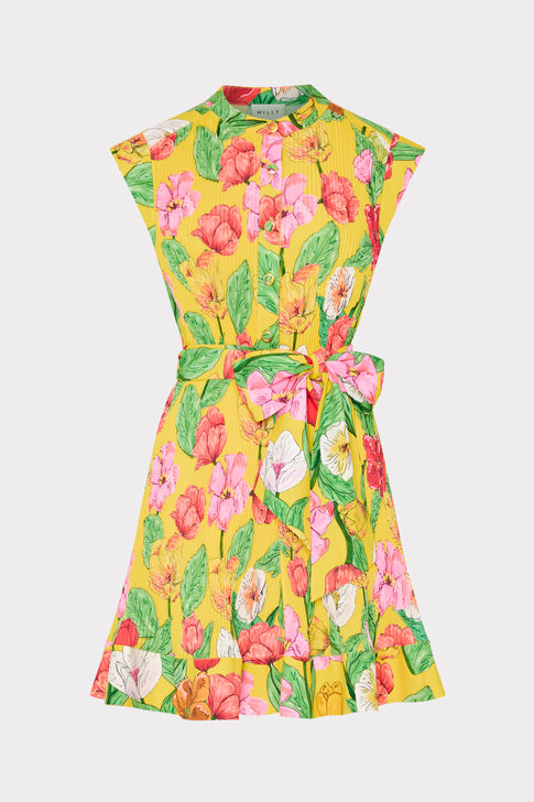 Joan Tulip Rosette Pleated Dress Yellow Multi Image 1 of 4