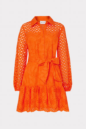 Nic Mixed Eyelet Dress in Tangerine - MILLY in Tangerine | MILLY