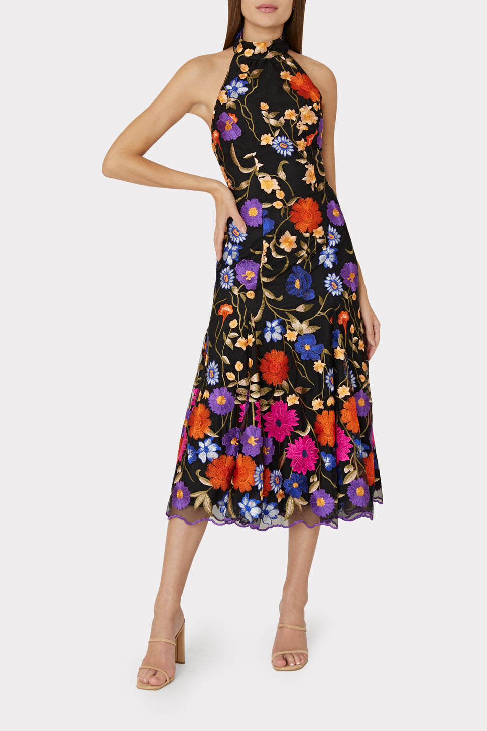 Penelope Fall Foliage Embroidery Dress in Black Multi - MILLY in