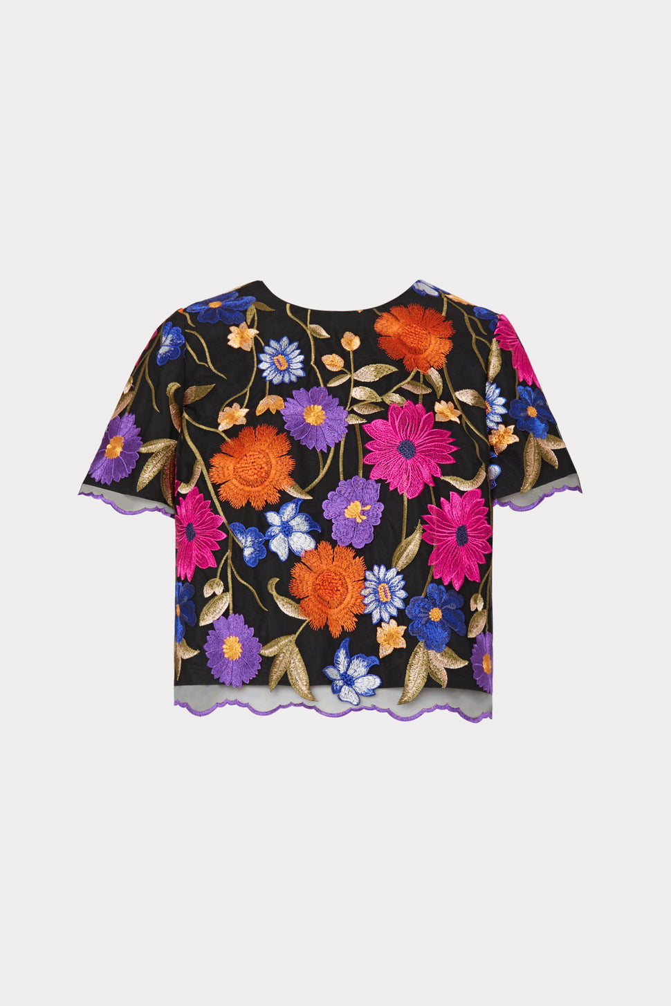 Katelynn Fall Foliage Embroidery Tee in Black Multi - MILLY in