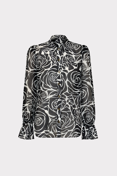 Lacey Black Rose Print Blouse Black Rose Image 1 of 4