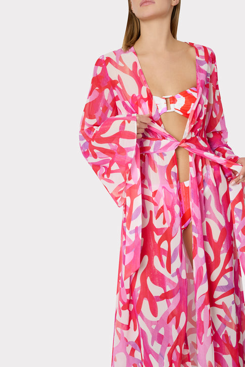 Vince Under The Sea Chiffon Cover-Up Dress Pink Multi Image 3 of 6