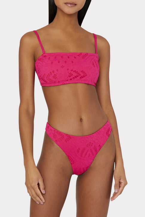 Lace Eyelet Bandeau Bikini Pink MILLY - Top Pink | in In MILLY
