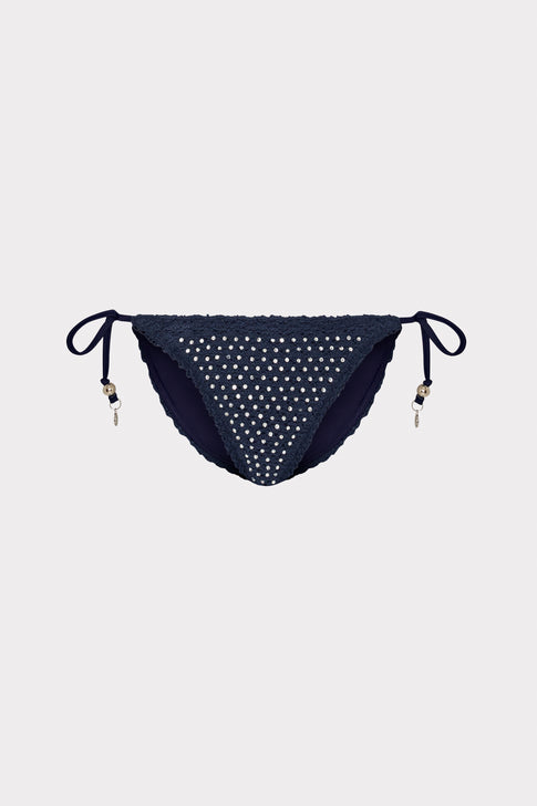 Glimmer String Bikini Bottom With Crystal Applique Navy Image 1 of 4