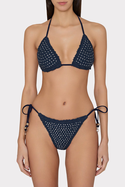 Glimmer String Bikini Bottom With Crystal Applique Navy Image 2 of 4