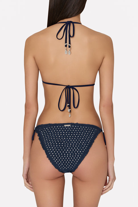 Glimmer String Bikini Bottom With Crystal Applique Navy Image 3 of 4