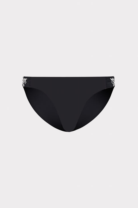 Beaded Applique Bikini Bottom With Side Tabs Black Image 1 of 6