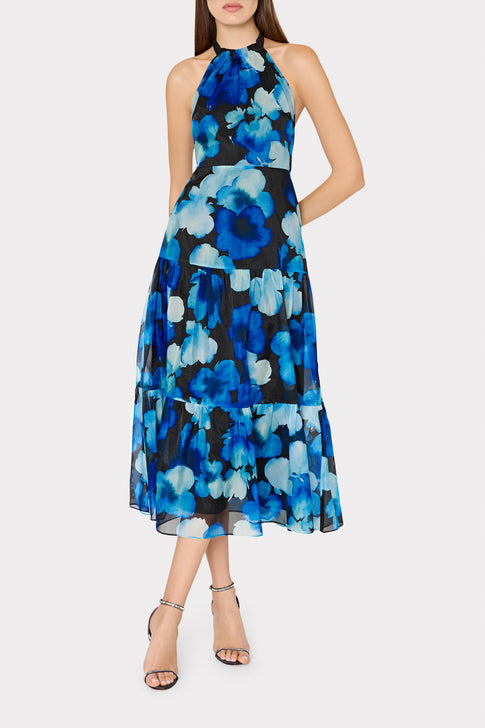 Hayden Watercolor Petals Organza Dress Blue Multi Image 2 of 5