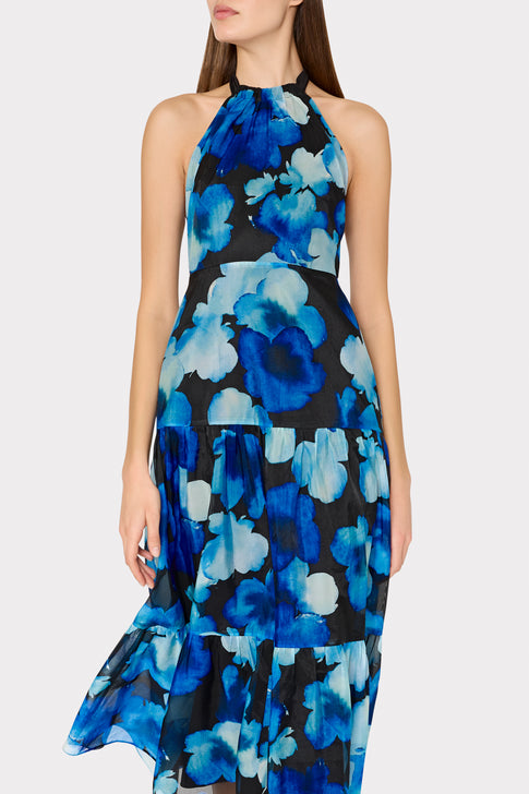 Hayden Watercolor Petals Organza Dress Blue Multi Image 3 of 5